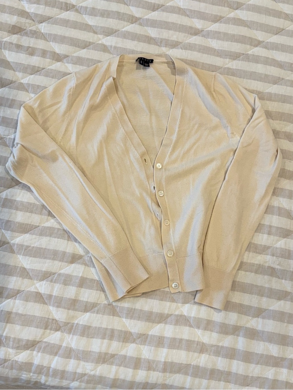 Light Cream Button-Up V-Neck Cardigan